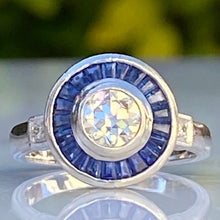 Load image into Gallery viewer, Art Deco Style Diamond & Sapphire .73ct Platinum Ring