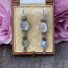 Load image into Gallery viewer, Victorian Moonstone Sterling Silver Drop Earrings
