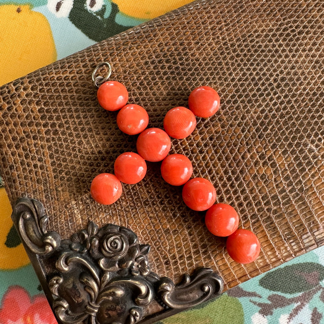 Victorian 1890's Red Natural Coral Silver Cross