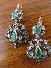 Load image into Gallery viewer, Vintage Emeralds &amp; Rose Cut Diamonds 14K Day &amp; Night Earrings
