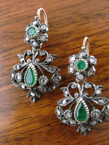 Vintage Emeralds & Rose Cut Diamonds 14K Day & Night Earrings