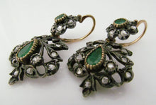 Load image into Gallery viewer, Vintage Emeralds &amp; Rose Cut Diamonds 14K Day &amp; Night Earrings
