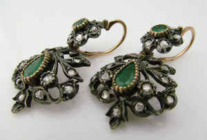 Vintage Emeralds & Rose Cut Diamonds 14K Day & Night Earrings