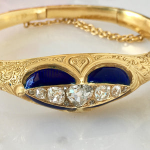 Victorian 15k Gold 2.33ct Diamond Enamel Bracelet