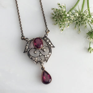 Art Nouveau 18K Tourmaline Diamond Pendant