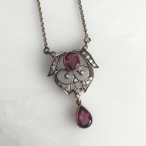 Art Nouveau 18K Tourmaline Diamond Pendant