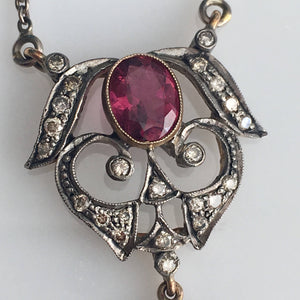 Art Nouveau 18K Tourmaline Diamond Pendant