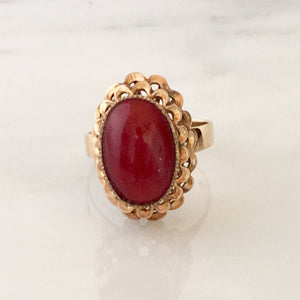Vintage Natural Red Coral 14K Gold  Ring