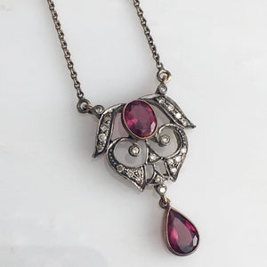 Art Nouveau 18K Tourmaline Diamond Pendant