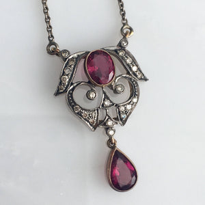 Art Nouveau 18K Tourmaline Diamond Pendant