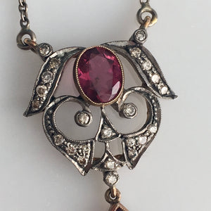 Art Nouveau 18K Tourmaline Diamond Pendant