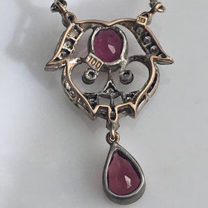 Art Nouveau 18K Tourmaline Diamond Pendant