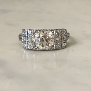 Art Deco 1.97ct Total Weight Diamond Platinum Ring