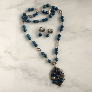 Arts & Crafts Sodalite Silver Pendant and Earring Set