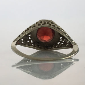 Art Deco Garnet 14K White Gold Filigree Ring