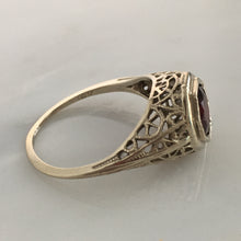 Load image into Gallery viewer, Art Deco Garnet 14K White Gold Filigree Ring
