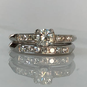 Vintage Diamond Platinum Engagement Wedding Ring Set