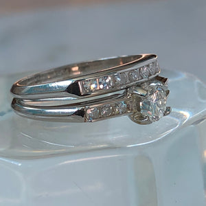 Vintage Diamond Platinum Engagement Wedding Ring Set