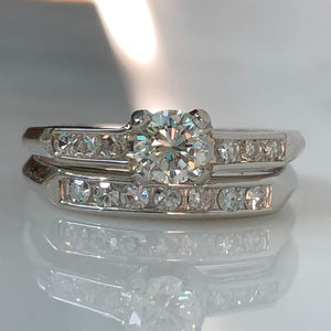 Vintage Diamond Platinum Engagement Wedding Ring Set