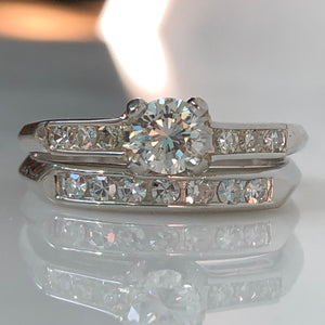 Vintage Diamond Platinum Engagement Wedding Ring Set