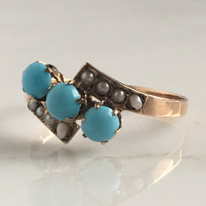 Victorian Turquoise & Pearl 14K Rose Gold Ring