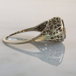 Art Deco Garnet 14K White Gold Filigree Ring