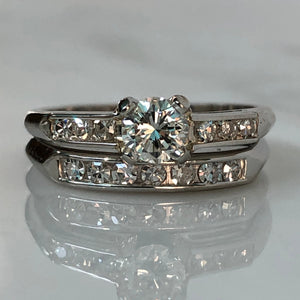 Vintage Diamond Platinum Engagement Wedding Ring Set