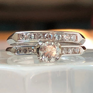 Vintage Diamond Platinum Engagement Wedding Ring Set