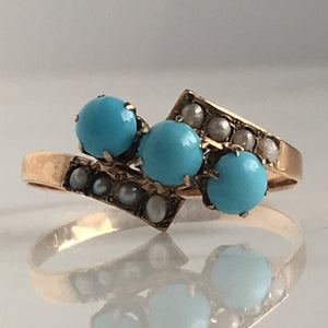 Victorian Turquoise & Pearl 14K Rose Gold Ring