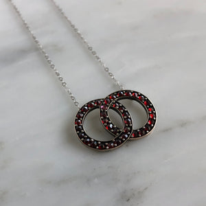 Art Deco Garnet 14K Silver Pendant Necklace