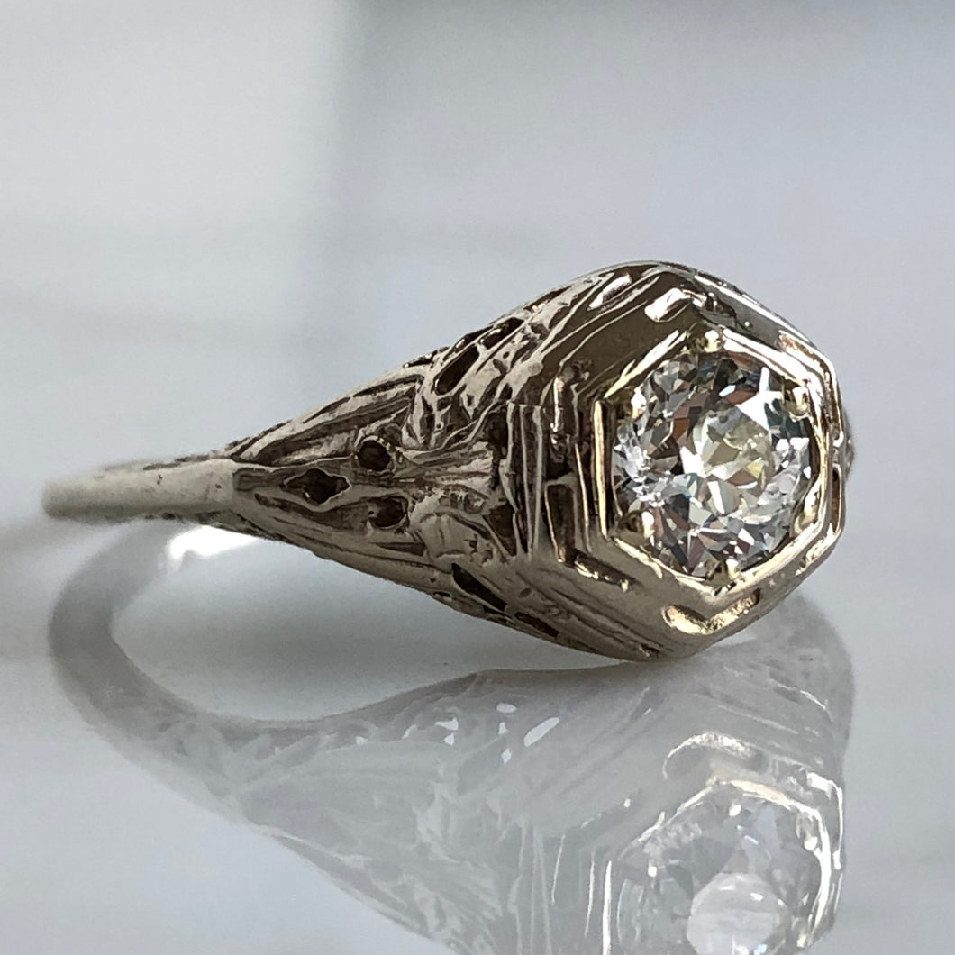 Vintage Filigree .66ct Diamond 14K Gold Ring