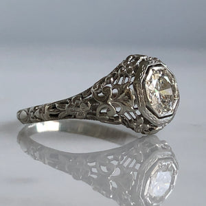 Edwardian .58ct Diamond 18K Gold Filigree Engagement Ring