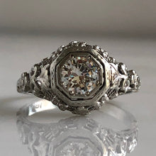 Load image into Gallery viewer, Edwardian .58ct Diamond 18K Gold Filigree Engagement Ring
