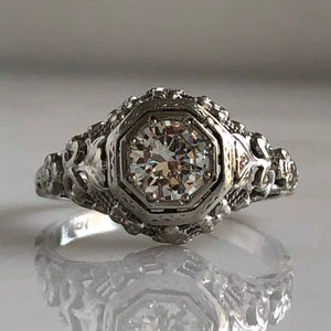 Edwardian .58ct Diamond 18K Gold Filigree Engagement Ring