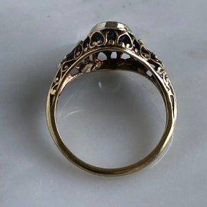 Vintage Aquamarine 14K Yellow Gold Filigree Ring