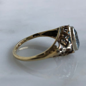 Vintage Aquamarine 14K Yellow Gold Filigree Ring