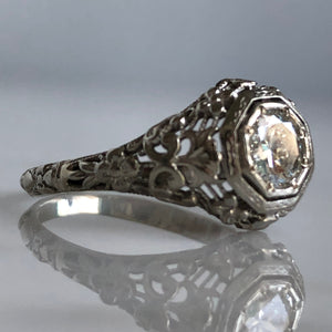 Edwardian .58ct Diamond 18K Gold Filigree Engagement Ring