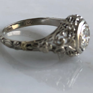 Edwardian .58ct Diamond 18K Gold Filigree Engagement Ring