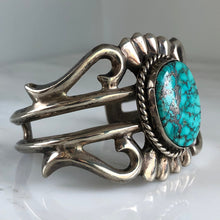 Load image into Gallery viewer, Native American Sand Cast Sterling Turquoise Cuff Bracelet
