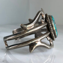 Load image into Gallery viewer, Native American Sand Cast Sterling Turquoise Cuff Bracelet
