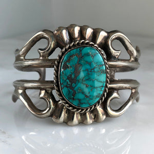 Native American Sand Cast Sterling Turquoise Cuff Bracelet