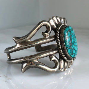 Native American Sand Cast Sterling Turquoise Cuff Bracelet