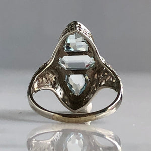 Edwardian Aquamarine Filigree 14K White Gold Ring