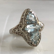 Load image into Gallery viewer, Edwardian Aquamarine Filigree 14K White Gold Ring
