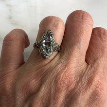 Load image into Gallery viewer, Edwardian Aquamarine Filigree 14K White Gold Ring
