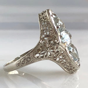 Edwardian Aquamarine Filigree 14K White Gold Ring