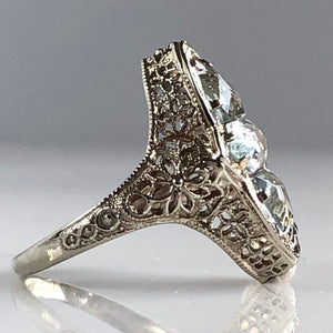 Edwardian Aquamarine Filigree 14K White Gold Ring