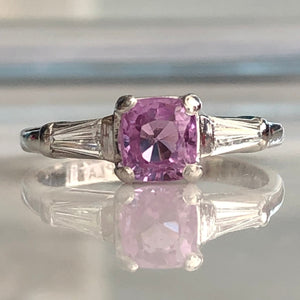 Art Deco Pink Sapphire & Diamond Platinum Ring