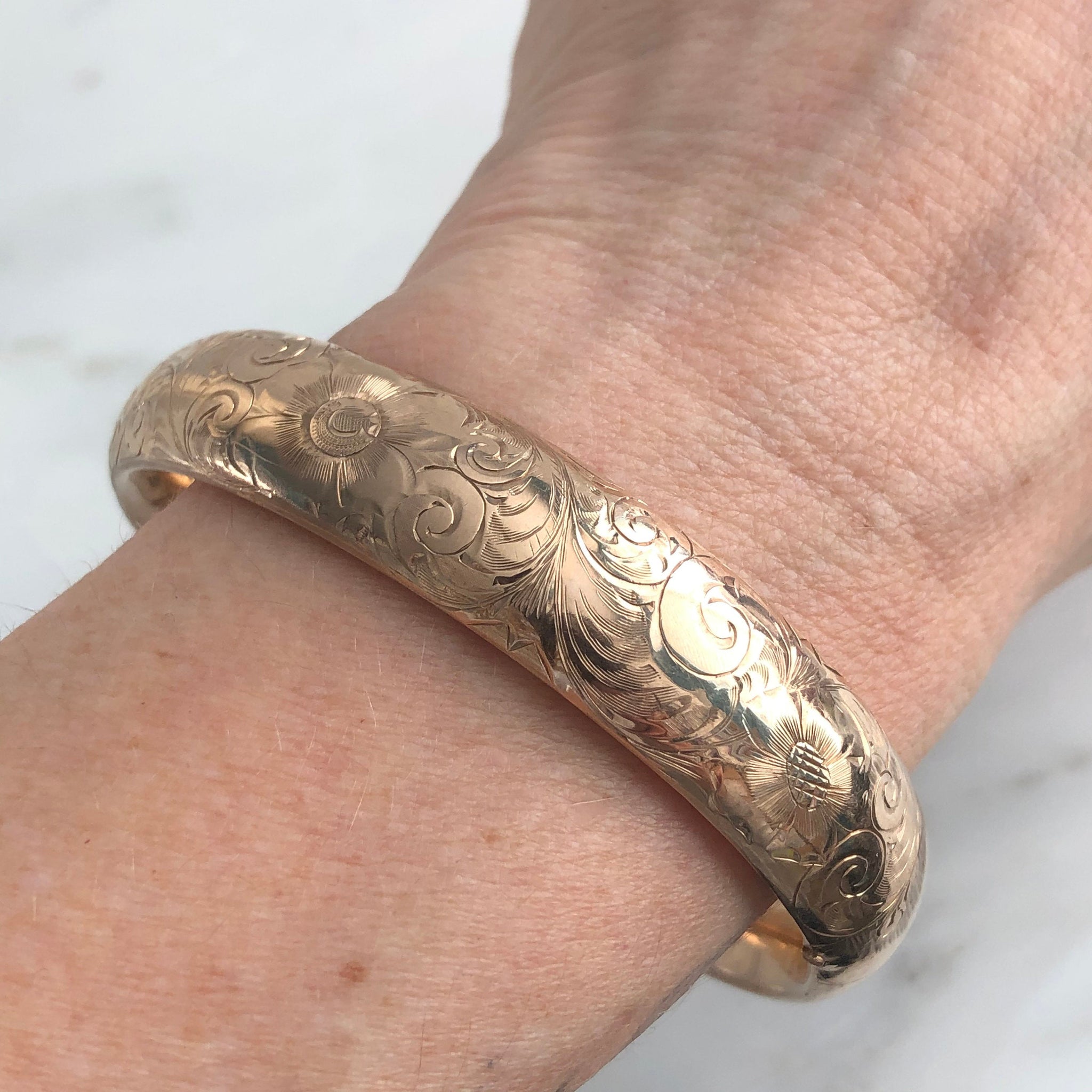 Wide Florentine Engraved Bangle Bracelet 9/16