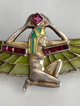 Load image into Gallery viewer, Plique-a-Jour Egyptian Revival Winged Pharaoh Brooch
